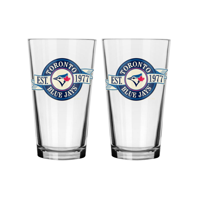 Toronto Blue Jays Pint Drinking Glass Set For MLB Baseball Fans/Collectors, 16-oz, 2-pk M2