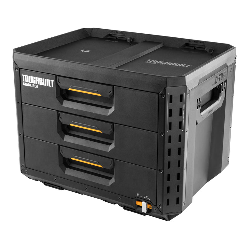 ToughBuilt StackTech XL 3-Drawer Auto-Locking Portable Modular Tool Box, Black G1