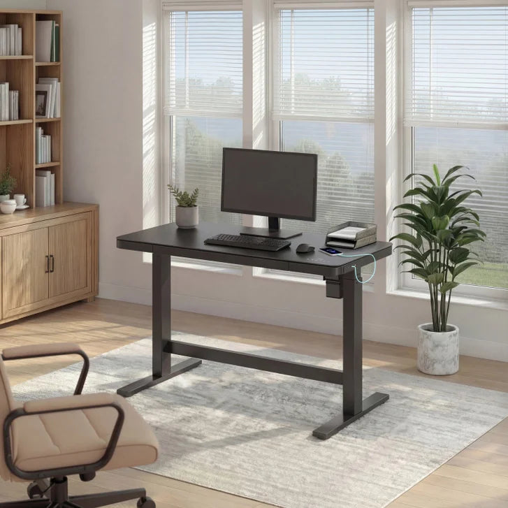 Tresanti Tessa 119.4 cm (47 in.) Adjustable Height Desk with LED Lighting, Black K2