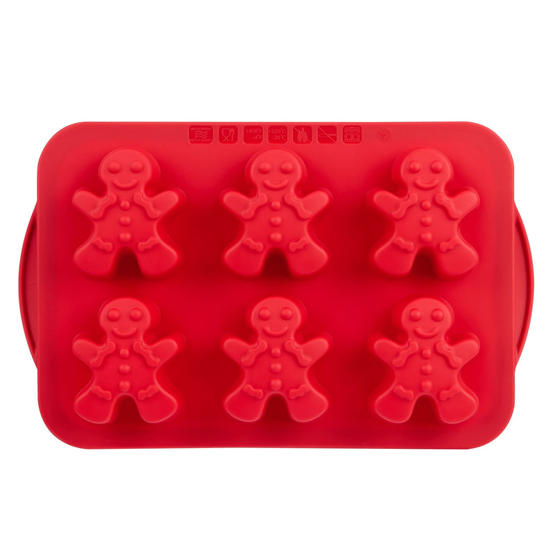 Trudeau Dishwasher Safe Red Silicone Gingerbread Pan, 6-pk A0