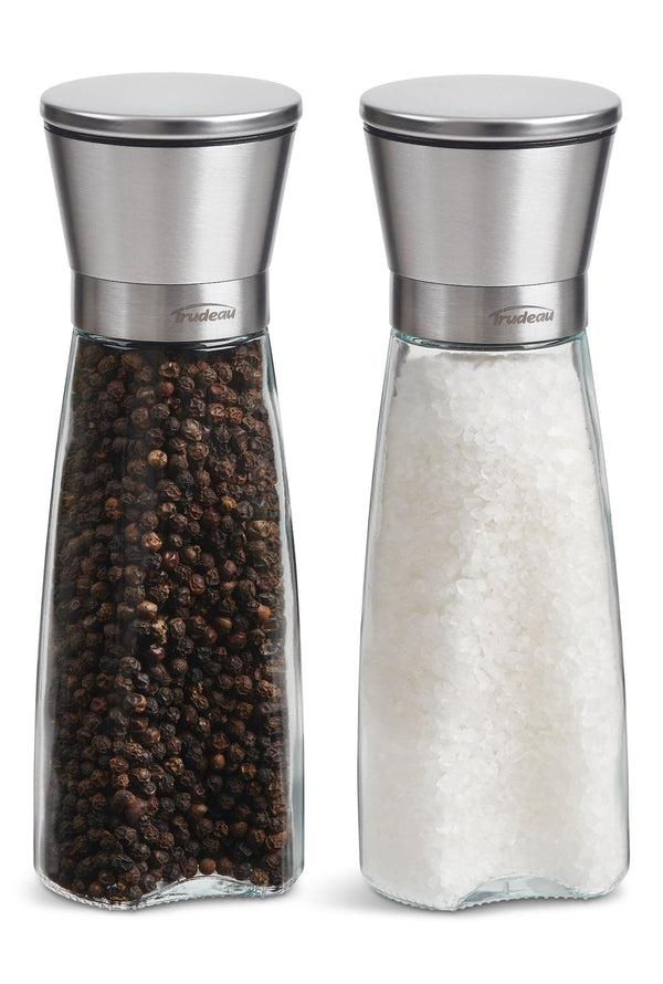Trudeau Stainless Steel/Glass Salt & Pepper Grinder Mill Set, Pre-Filled, 8-in, 2-pc N5