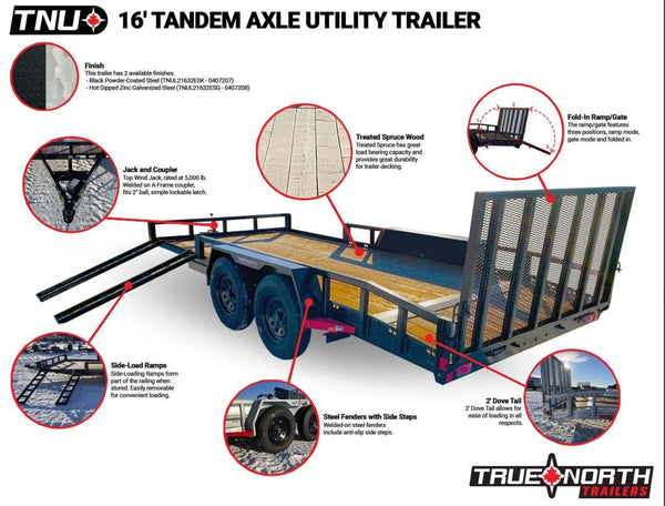 True North 83-in x 16-ft Tandem Axle Utility Trailer, Black W5