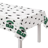 True to Your School "Congrats Grad" Rectangle Plastic Reusable Table Cover, Green, 54x84-in, for Graduation