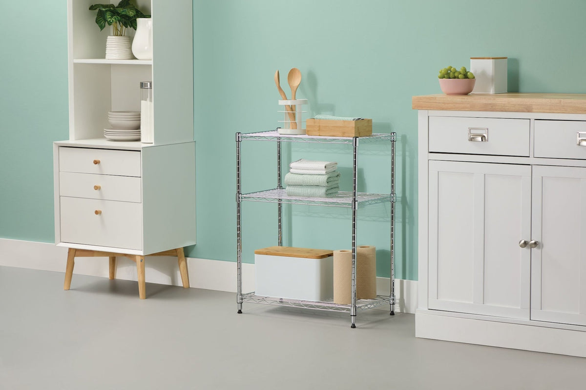Type A 3-Tier Storage Rack, No Tool Assembly, Chrome