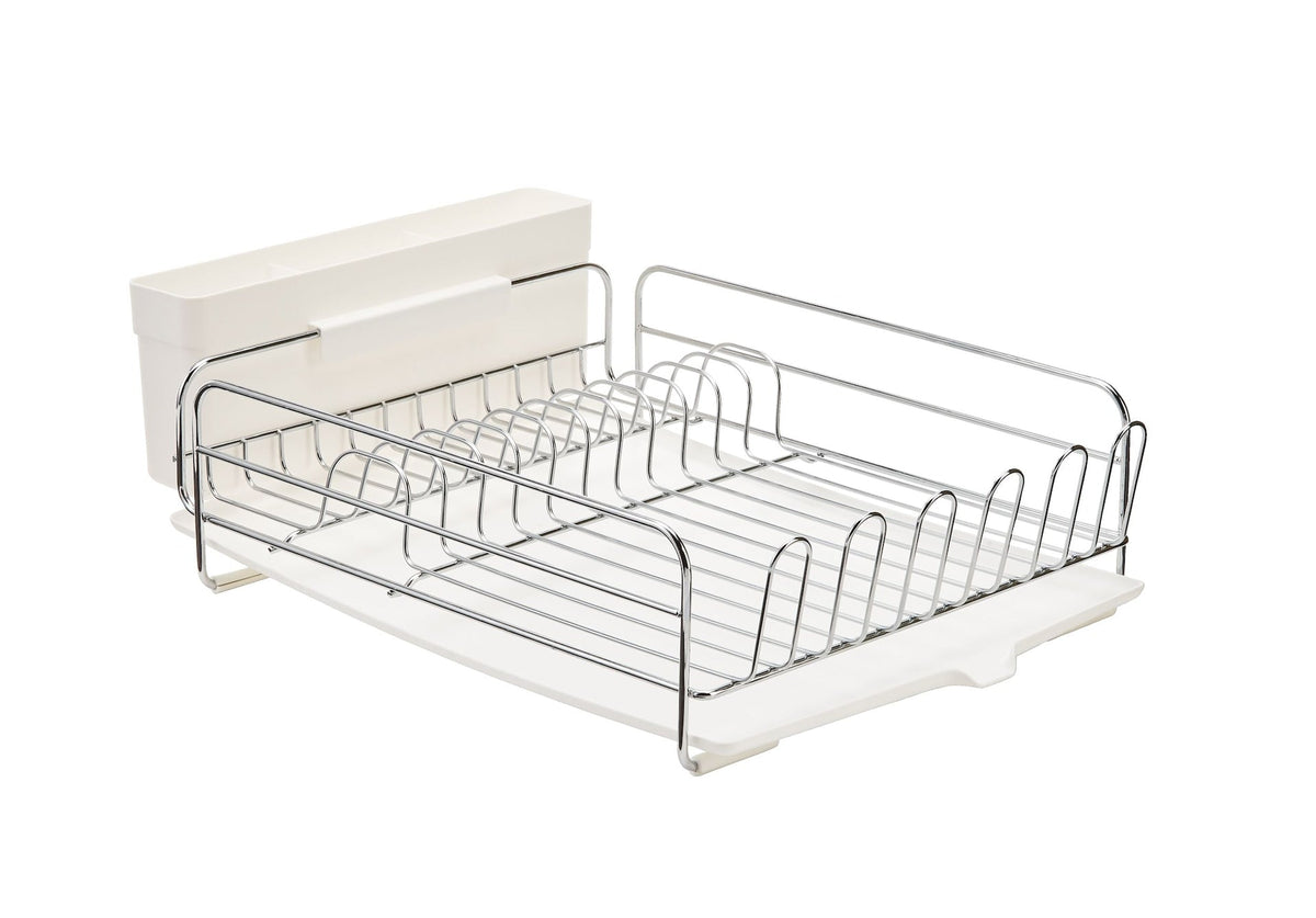 Type A Alpha Chrome Dish Drying Rack with Cutlery Holder & Drainboard, 13 x 19.3-in
