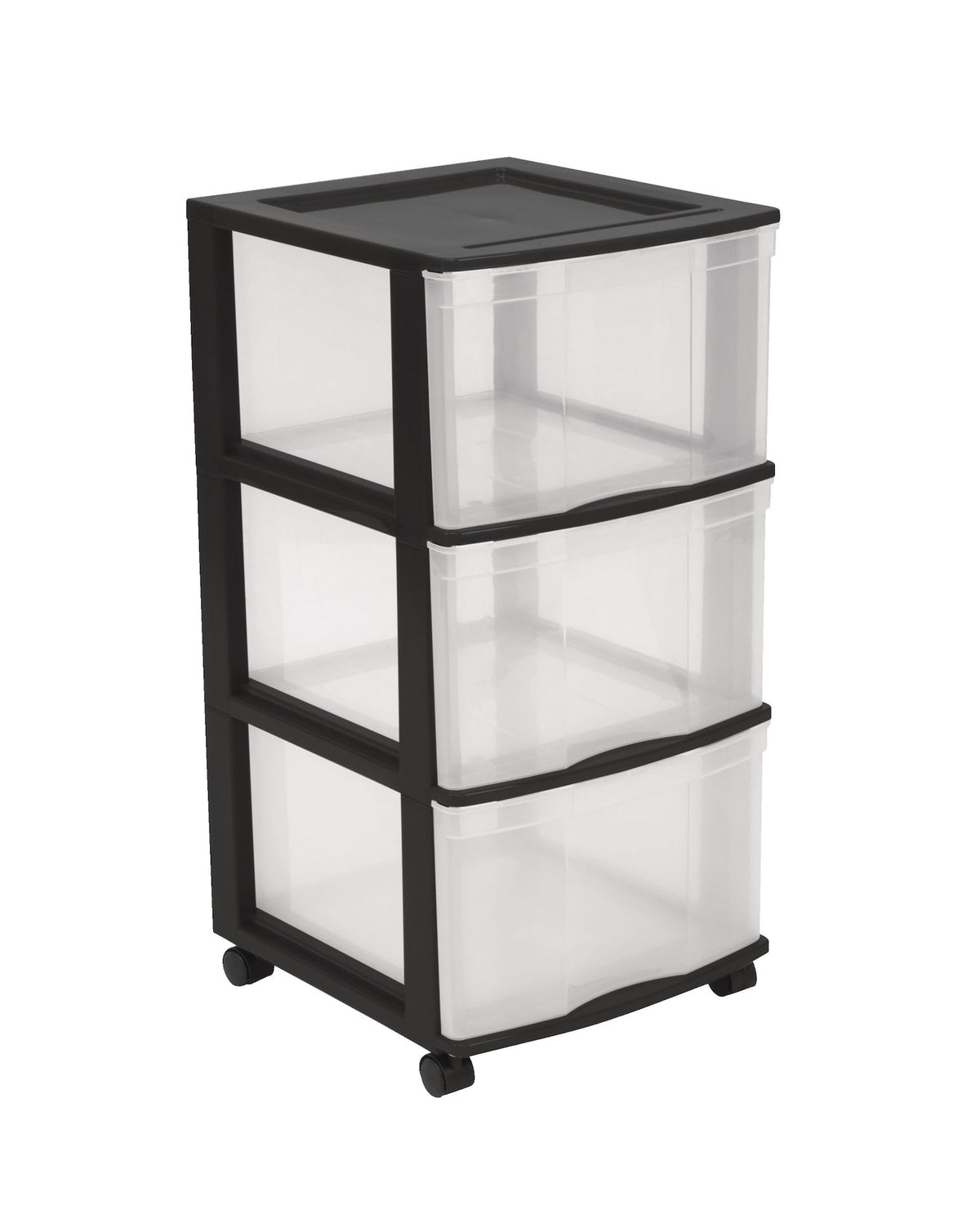 type A Clear Black Frame 3-Drawer Storage Tower/Cart with Wheels, 24-in
