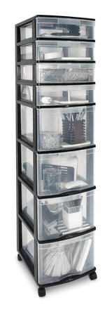 type A Clear Black Frame 8-Drawer Storage Tower/Cart with Wheels, 46-in