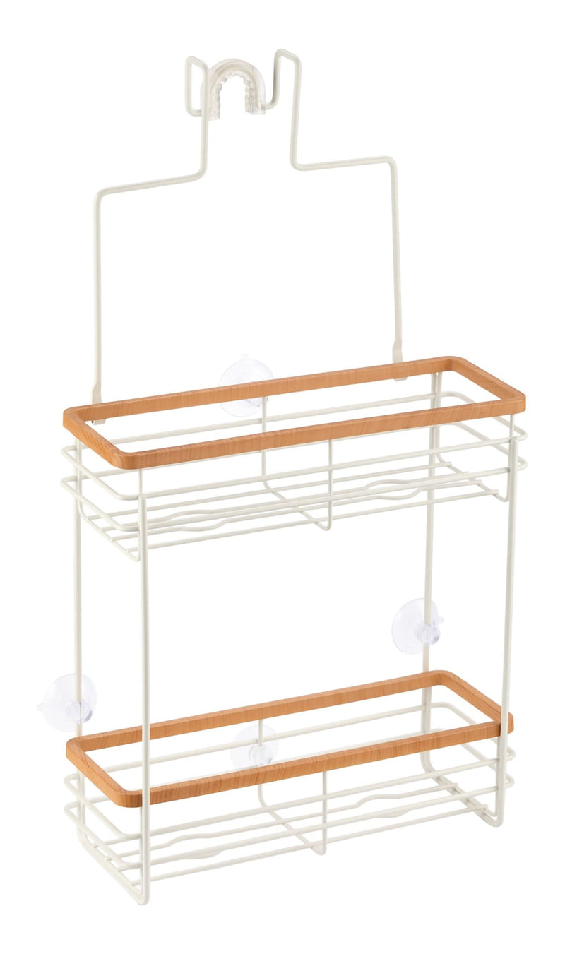 Type A Cubina Over-The-Shower 2-Tier Shower Caddy with Hook, White/Natural J5