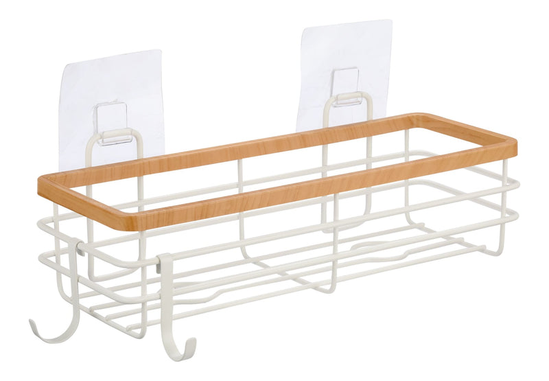 Type A Cubina Wall Bin Shower Caddy with Hooks, White/Natural Z9