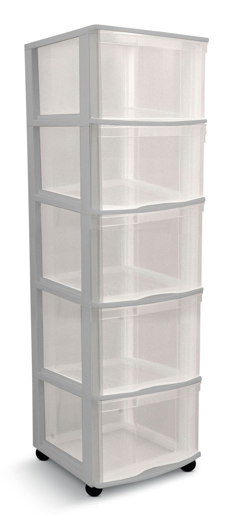 type A Deep Clear Grey Frame 5-Drawer Storage Tower/Cart with Wheels, 39-in B3