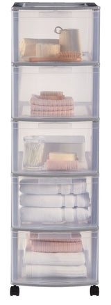 type A Deep Clear Grey Frame 5-Drawer Storage Tower/Cart with Wheels, 39-in