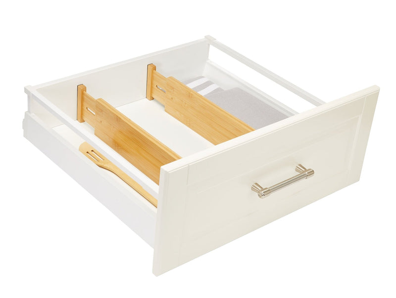 Type A Engrained Adjustable Spring-Loaded Bamboo Kitchen Drawer Dividers, Non-Slip, 2-pk Q1