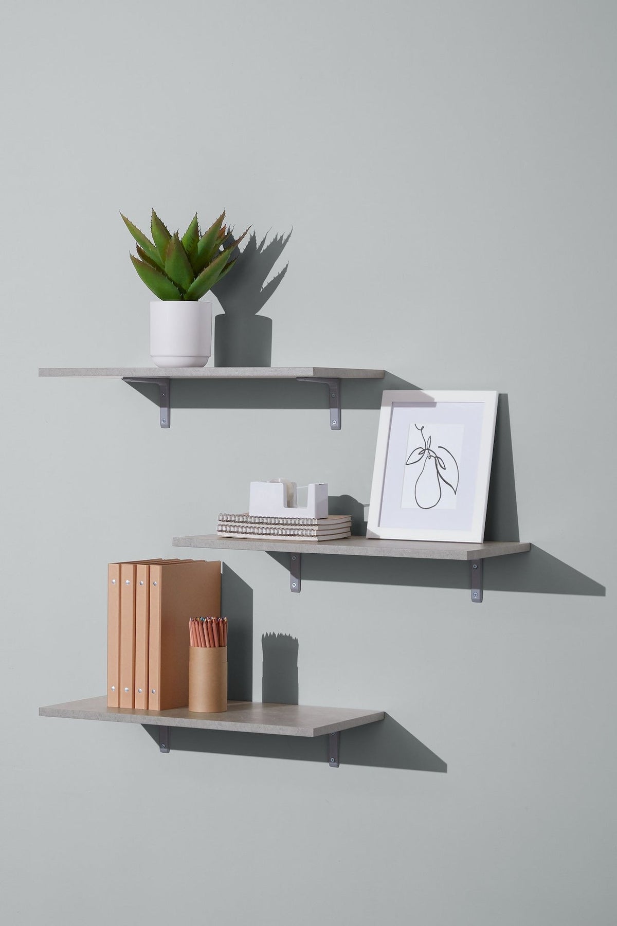 type A Floating Wall Shelf Board, Grey Concrete, 12 x 24-in