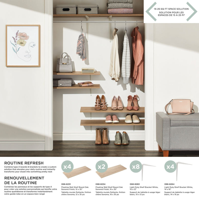 type A Floating Wall Shelf Board, Oak Sonoma Finish, 12 x 35-in P1
