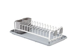 Type A Forte Compact Aluminum Dish Drying Rack with Cutlery Holder & Drainboard, 18.4 x 16-in, White/Grey