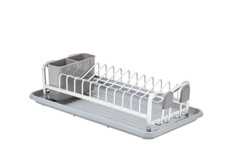 Type A Forte Compact Aluminum Dish Drying Rack with Cutlery Holder & Drainboard, 18.4 x 16-in, White/Grey E7