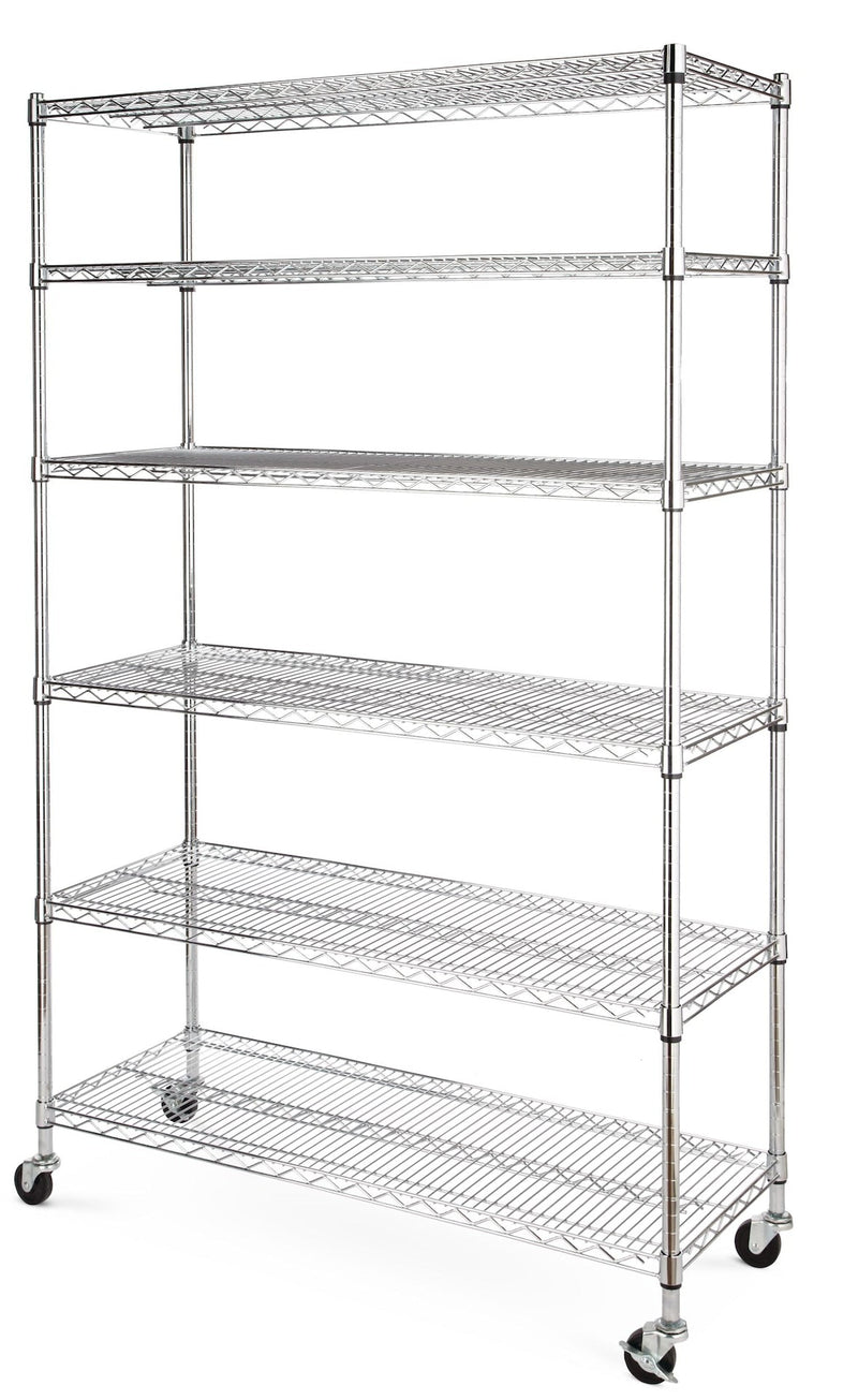 type A Metal 6-Tier Adjustable Wire Shelving Storage Unit with Wheels, Mastercraft Heavy Duty Stackable Storage Box with Lid, 102-L, Black/Blue,... G8