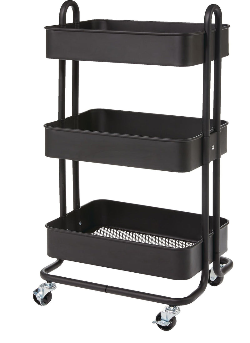 type A Momentum Steel 3-Tier Utility Cart with 4 Wheels Black U9