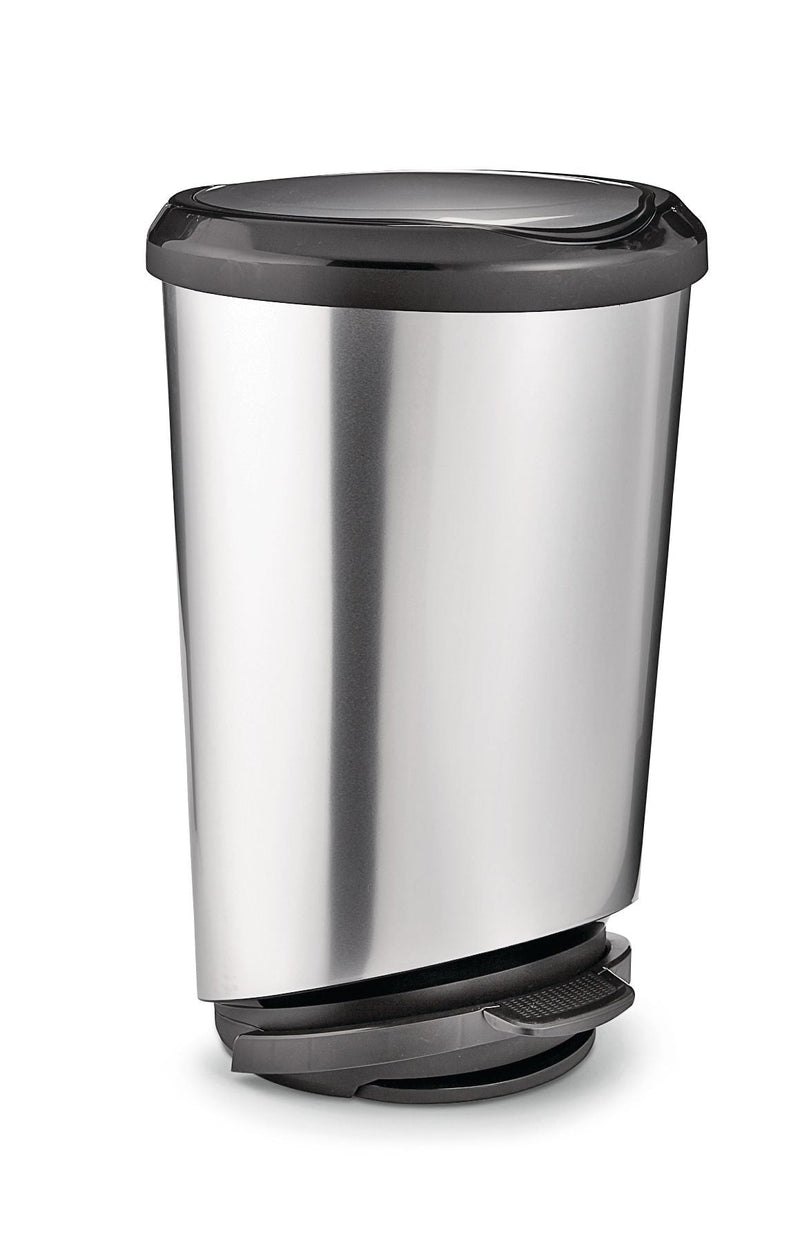 type A Plastic D-Shaped Step Garbage Can, Silver, 42-L C8