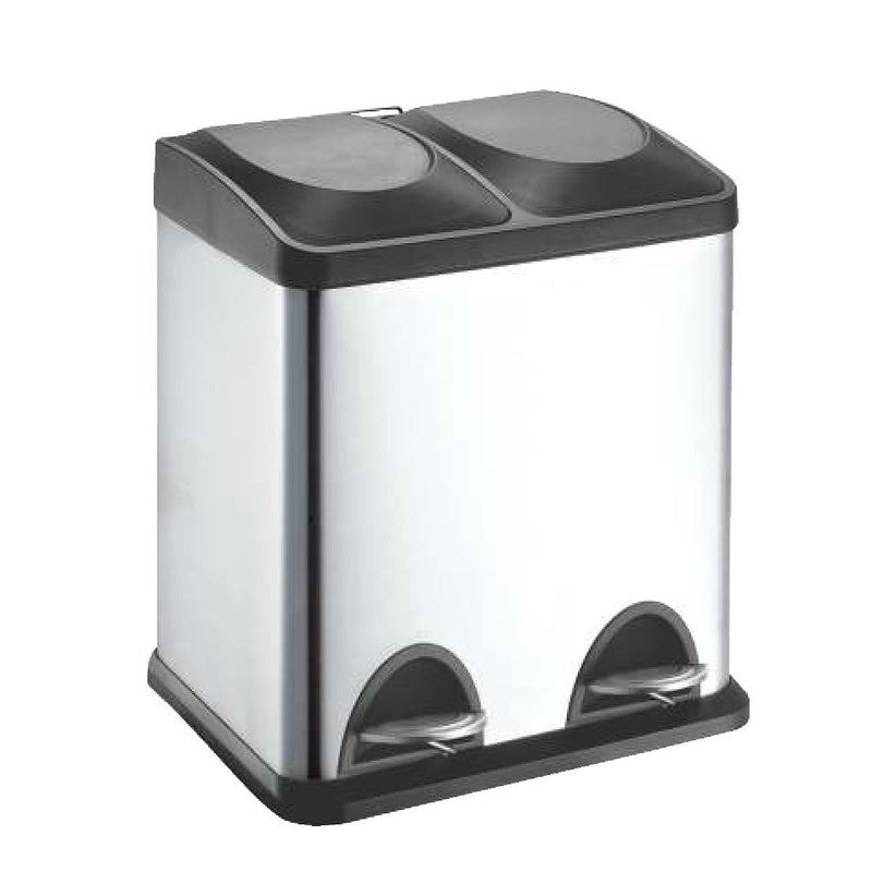 type A Stainless Steel Rectangular 2-Compartment Garbage Can, 2 x 15-L M9