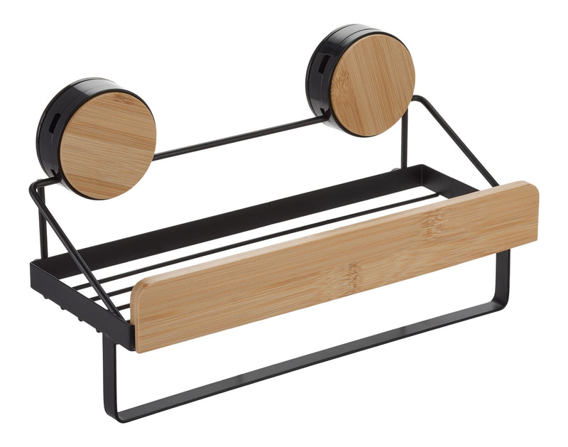 Type A Wall Mounted Single Tier Shower Rack, Black/Bamboo M6