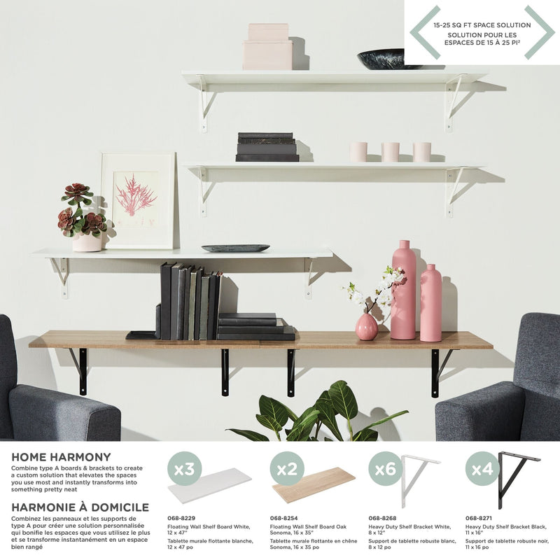 type A Wooden Floating Wall Shelf Board, White, 12 x 47-in L1