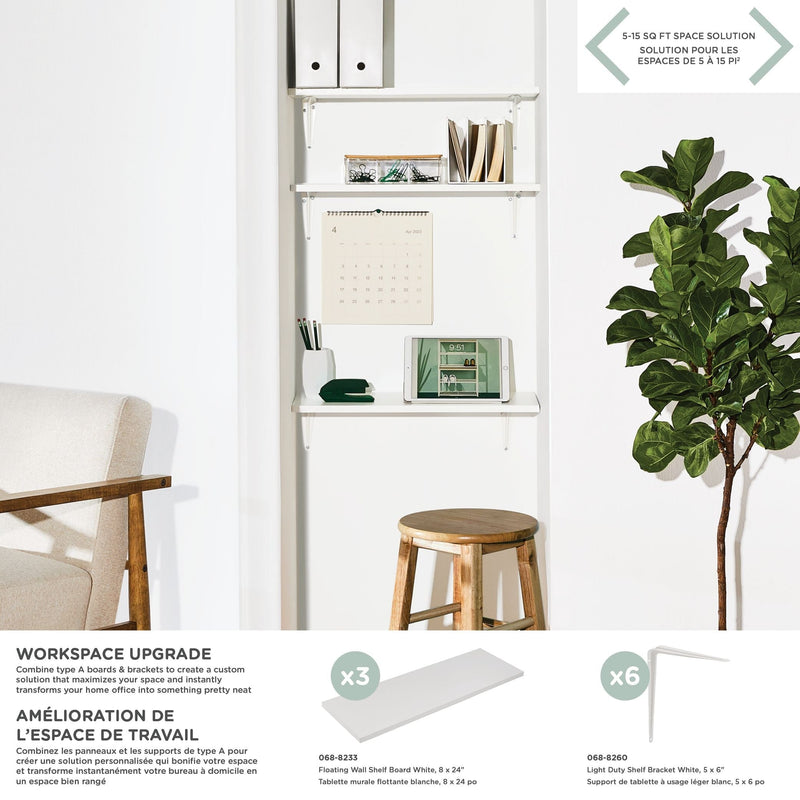 type A Wooden Floating Wall Shelf Board, White, 8 x 24-in M4