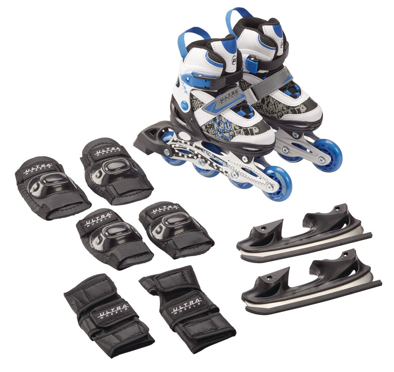 Ultra Wheels Switchers Ice/Inline Skates with Pad Set, Blue, Youth T0