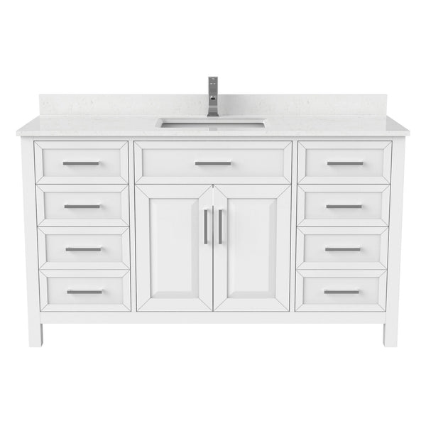 Urban Bathe Terrence Undermount Single Sink Stone Top Bathroom Vanity with Drawer & Cabinet Organizer, White, 60-in E1
