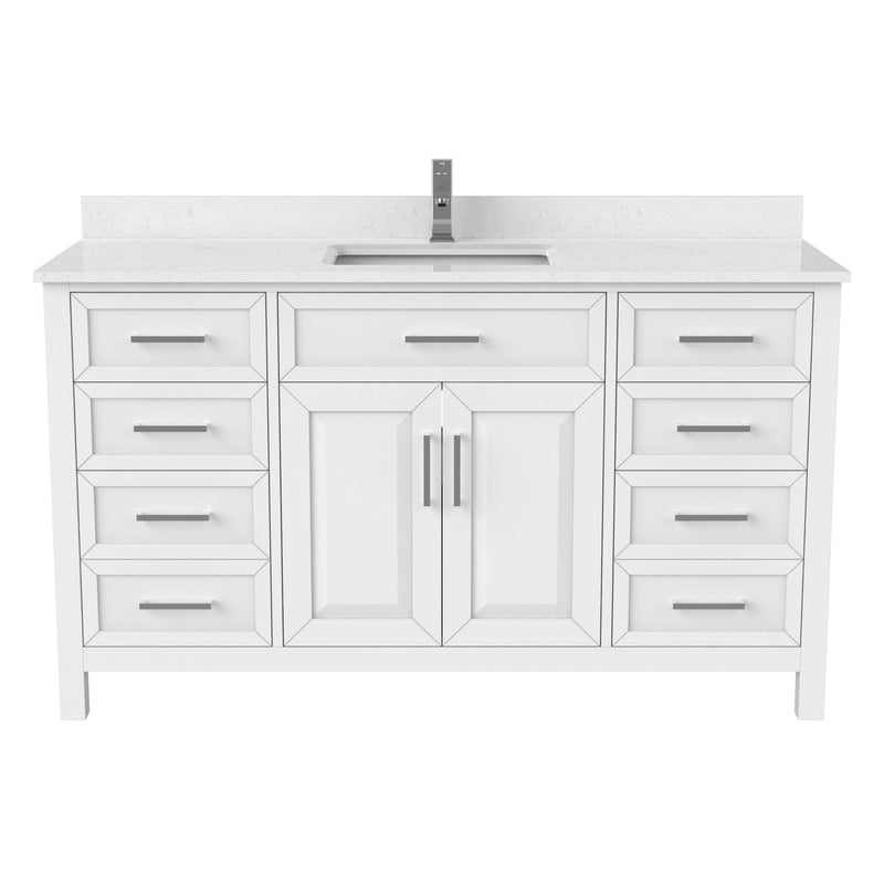 Urban Bathe Terrence Undermount Single Sink Stone Top Bathroom Vanity with Drawer & Cabinet Organizer, White, 60-in E1