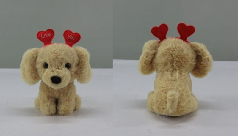 Valentine's Day Plush Dog with Heart Headband Gift for Valentine's/Anniversary Day, 6.5-in V2
