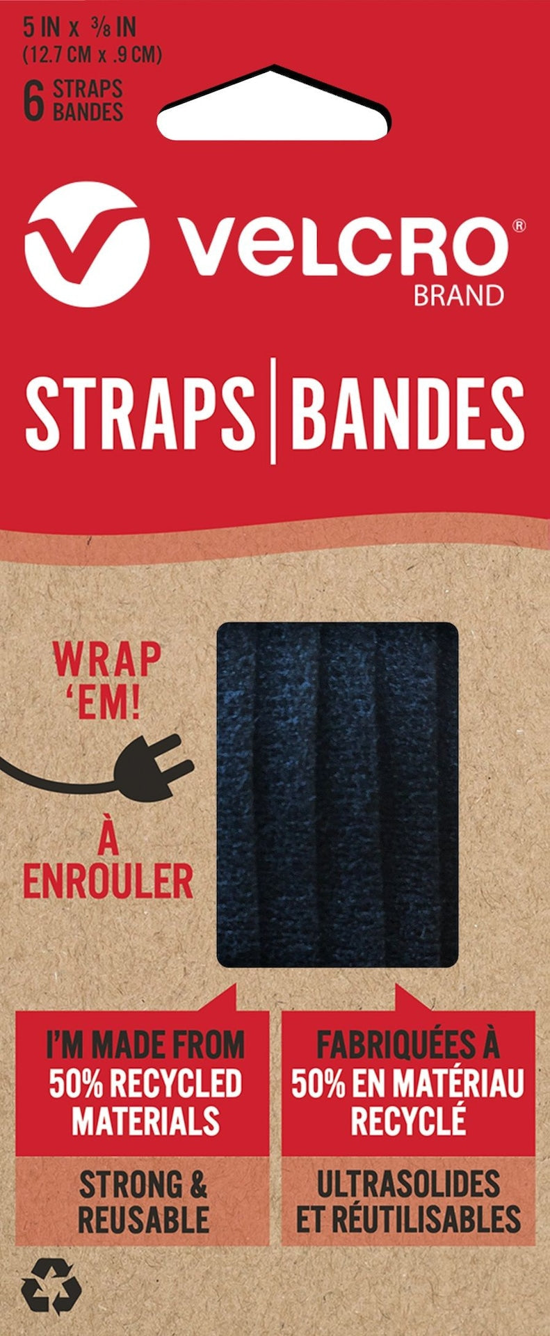 Velcro Adjustable Reusable Eco Pre-Cut Straps, Black, 5 x 0.3-in, 6-pk I3