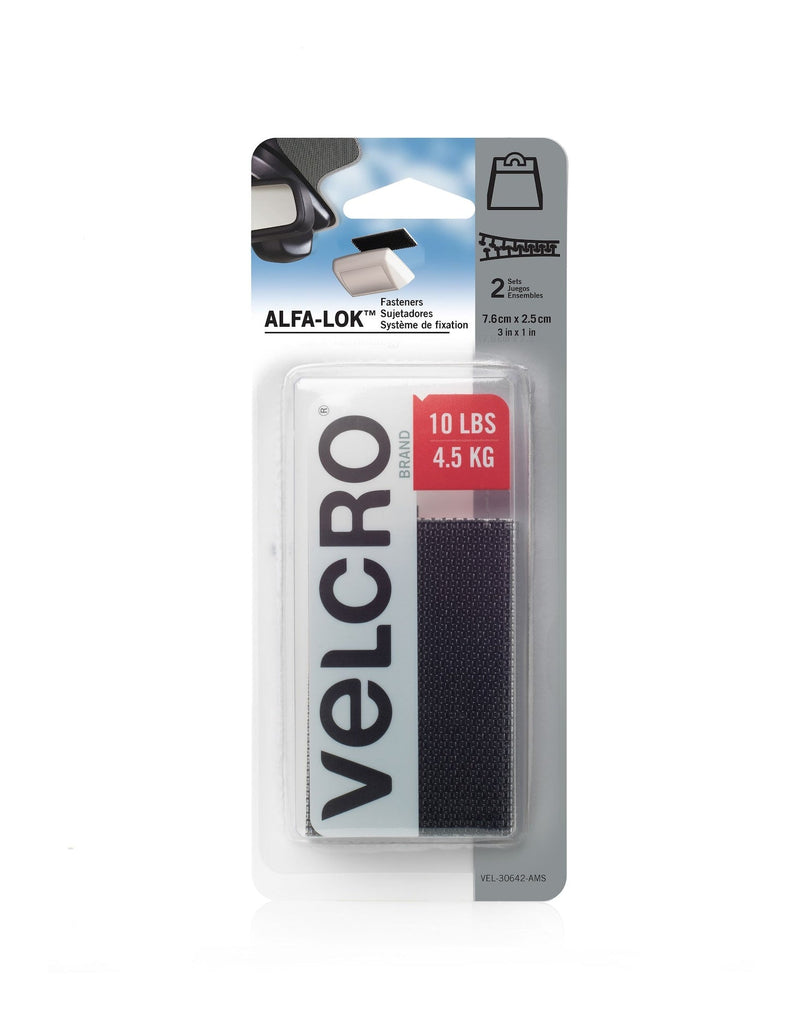 Velcro ALFA-LOK Double-Sided Adhesive Fastener Strips, Black, 10-lbs, 2-pk D6
