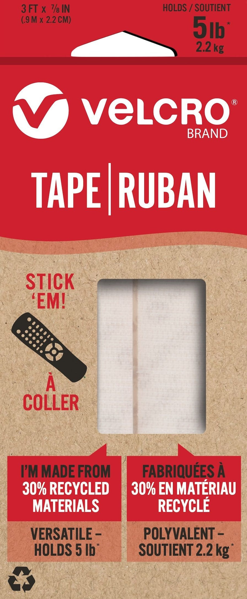 Velcro Durable Reusable Eco Tape, White, 5-lbs, 3-ft x 0.7-in Z1