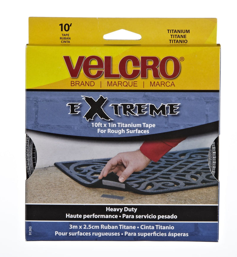 Velcro Heavy Duty UV-Resistant Extreme Titanium Strip Tape with Permanent Adhesive, 10-ft x 1in, 1-pk A3