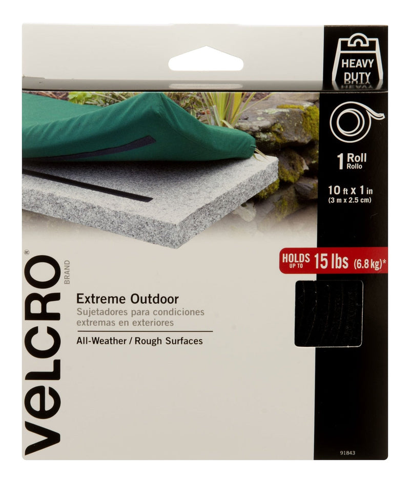 Velcro Industrial Strength Extreme Heavy Duty Tape, Black, 15-lbs, 10-ft x 1-in, 1-pk S8