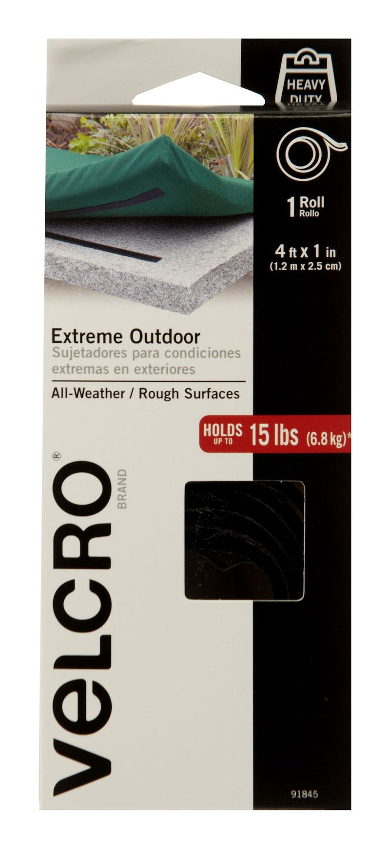 Velcro Industrial Strength Extreme Heavy Duty Tape, Black, 15-lbs, 4-ft x 1-in, 1-pk O1