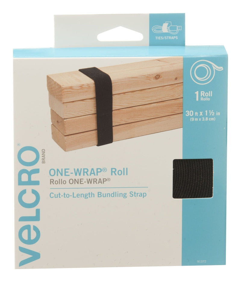 Velcro ONE-WRAP Adjustable Reusable Velcro Hook and Loop Strap, Black Roll, 30-ft x 1-1/2-in, 1-pk H9