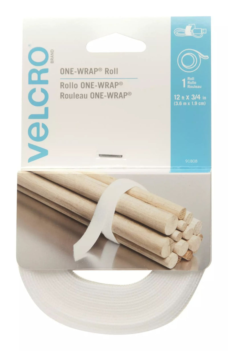 Velcro ONE-WRAP Adjustable Reusable Velcro Hook and Loop Strap, White Roll, 12-ft x 3/4-in, 1-pk Y7
