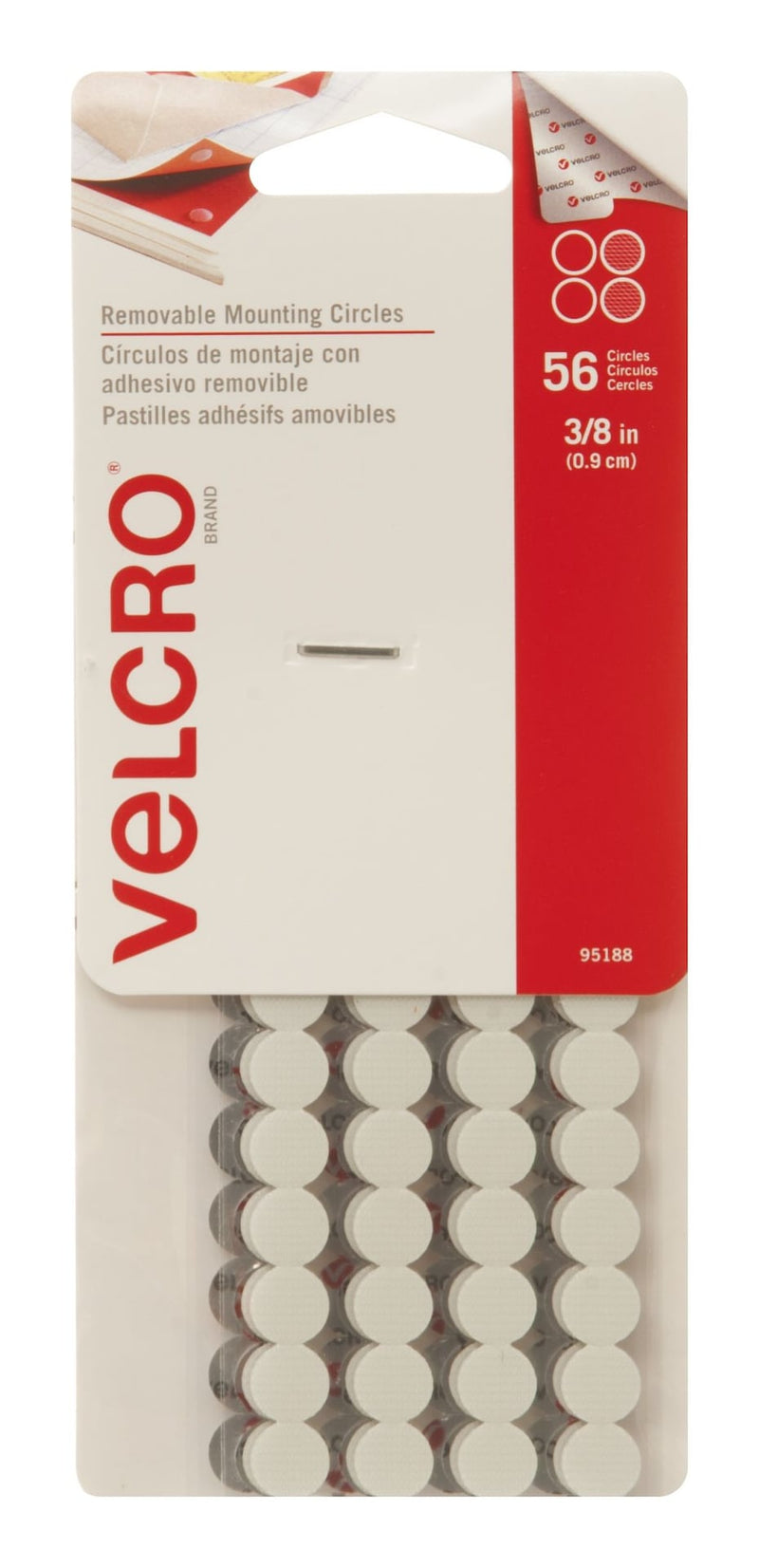 Velcro Removeable Adhesive Peel and Stick Mounting Circles, White, 3/8-in, 56-pk X3
