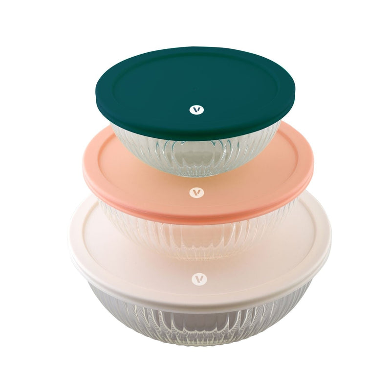 Vida 6 piece nesting glass bowl set with lids S6