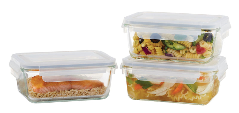 Vida by PADERNO Glass Clip Lid Food Storage Container Set Leakproof, 980-mL, 3 Count Q4