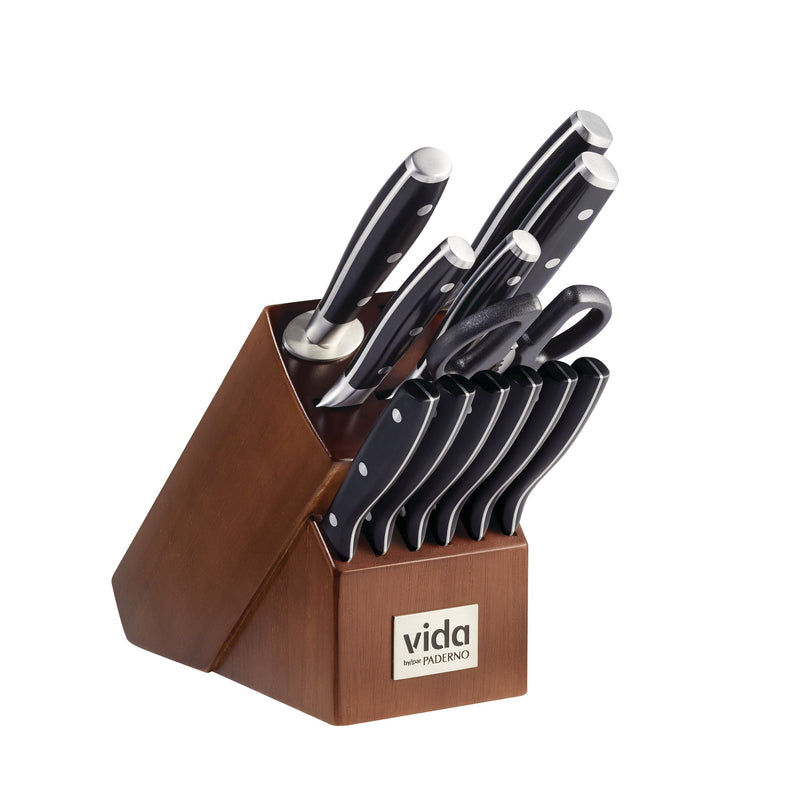 Vida by PADERNO Japanese Steel Knife Block Set, Ergonomic Grip, 14-pc R8