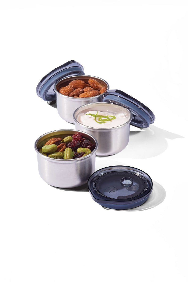 Vida by PADERNO Leakproof Stainless Steel Mini Food Storage Pots and Lids, 3 Count N3