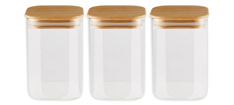 Vida by PADERNO Square Glass Pantry Storage Container Set with Airtight Bamboo Lid, 3 Count R6