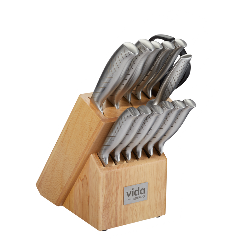 Vida by PADERNO Stainless Steel Knife Block Set, Ergonomic Grip, 14-pc B3