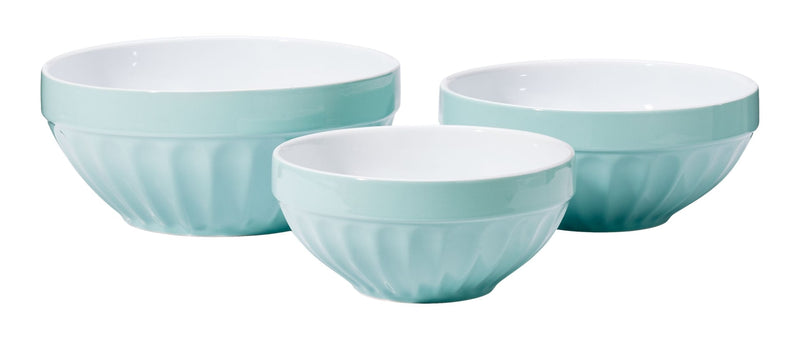 Vida by PADERNO White/Blue Ceramic Mixing Bowl Set, 3-pc G9