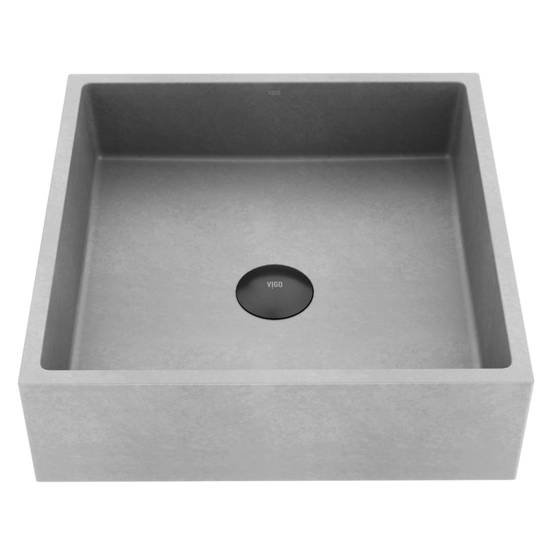 VIGO Alhambra Gothic Concreto Stone 15x15-in Deep Grey Bathroom Sink/Basin with Square Vessel V5