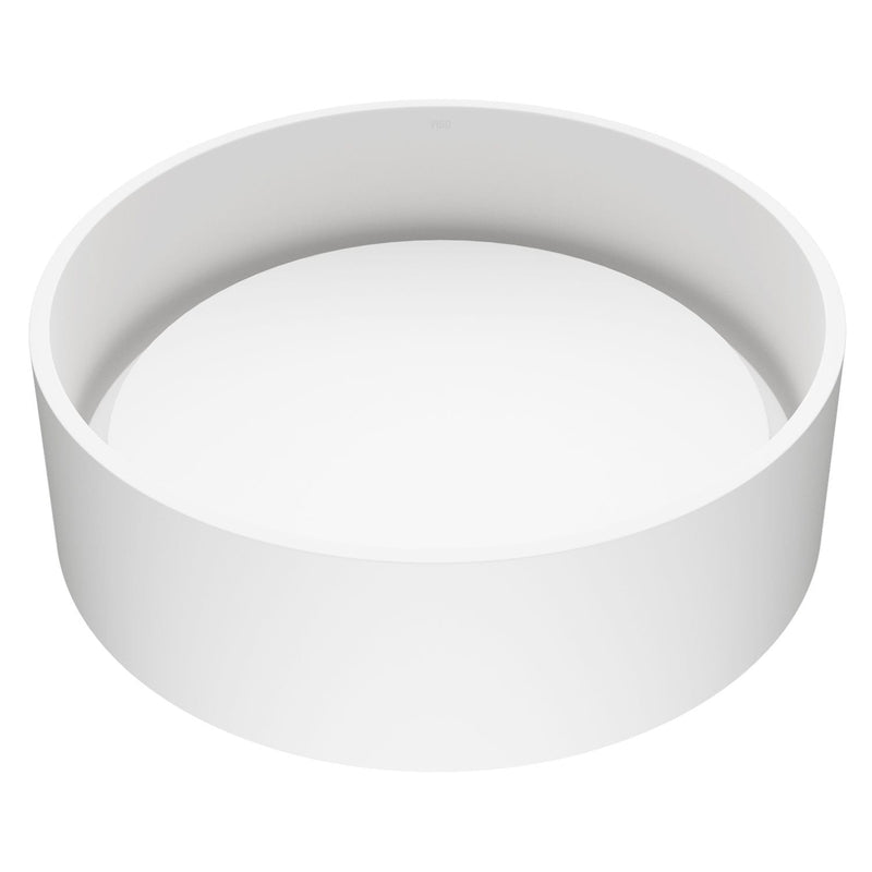 VIGO Anvil Matte Stone Round Composite Vessel Bathroom Sink/Basin with Deep Bowl, White J0