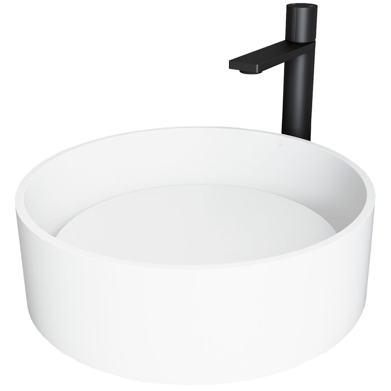 VIGO Anvil MatteStone Round White Composite Bathroom Sink/Basin Set with Gotham Faucet and Pop-Up Drain E5